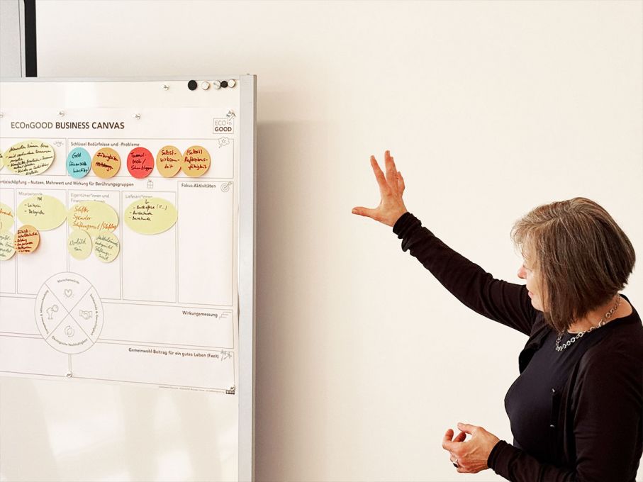 Brigitte Frank erklärt den Business Canvas. Foto: Stiftung 3FO (FK)